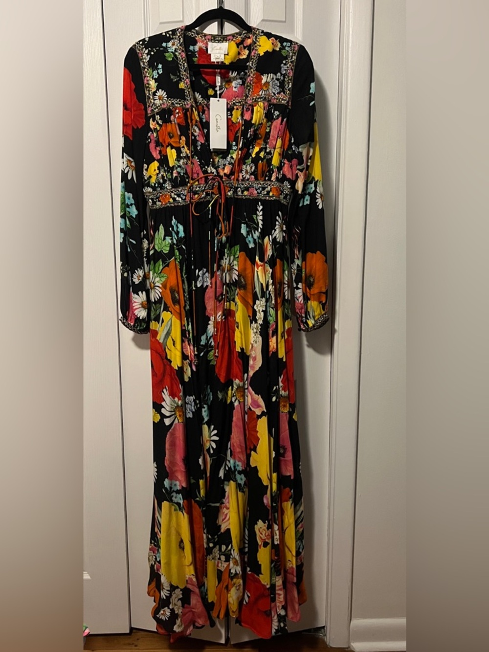 NWT Camilla Peasant Front Tie Maxi Dress in Divine Divinity - Picture 4 of 6